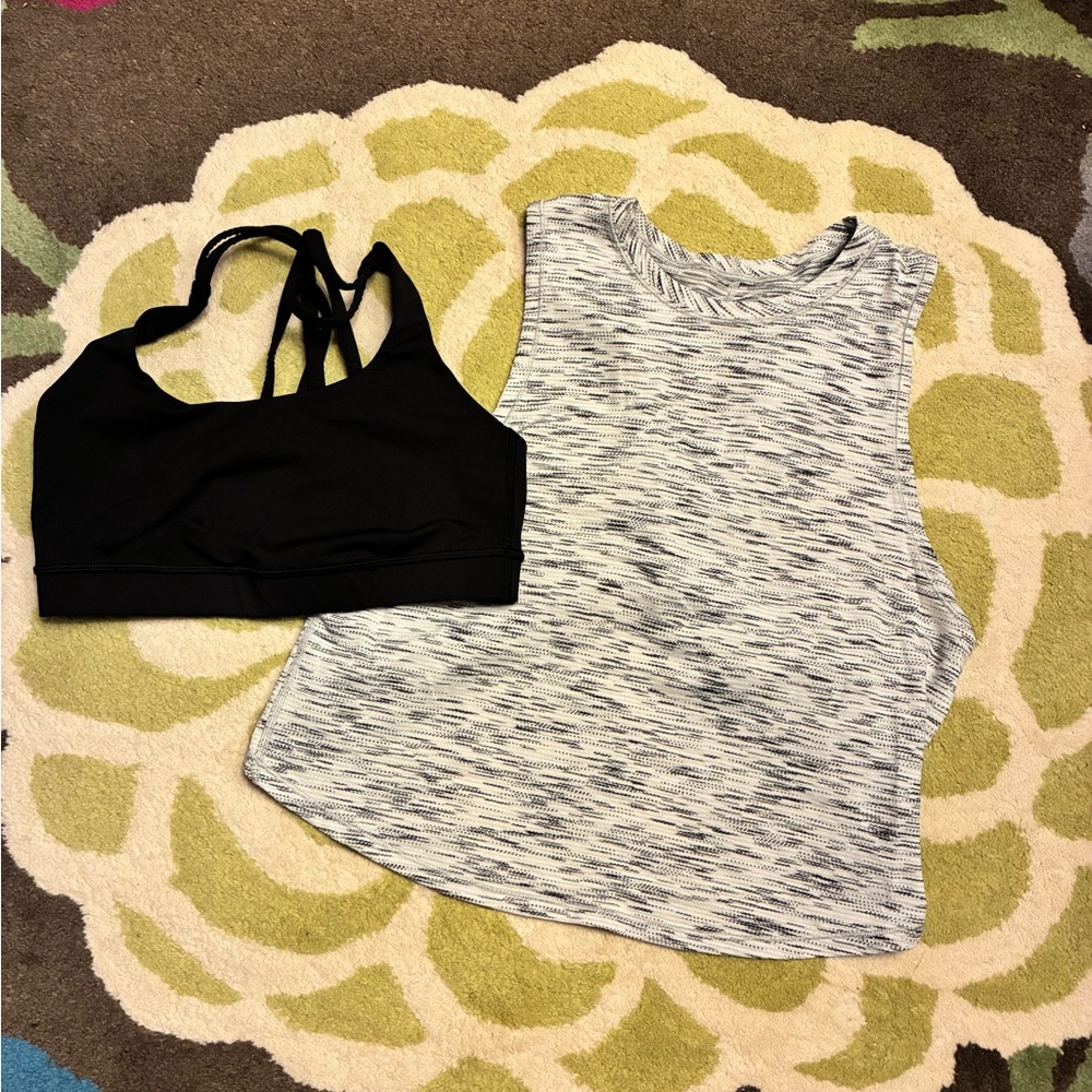 Lululemon black bra and grey tank size 6